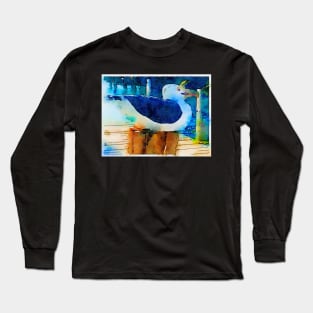 Cute seagull carving watercolor Long Sleeve T-Shirt